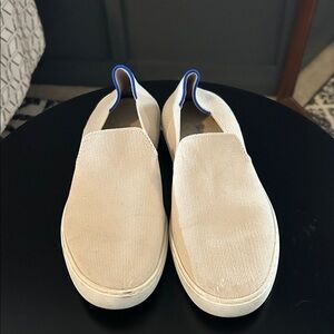 Rothy's Cream Slip-On Loafers with Blue Accents